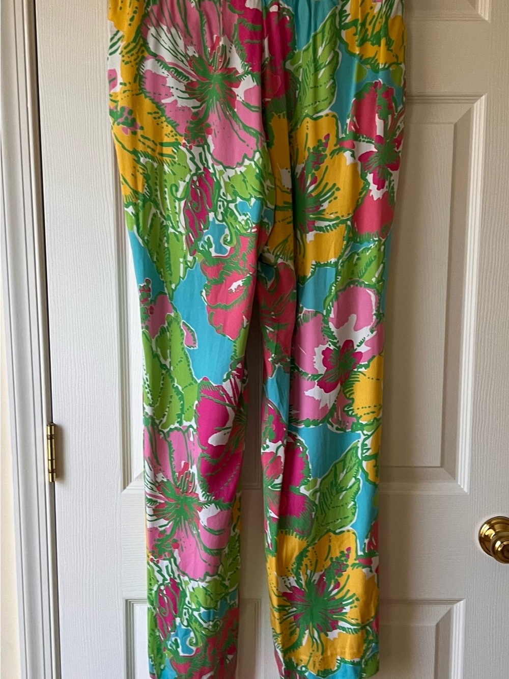 Lilly Pulitzer Pink, Green and Turquoise Floral Pallazo Pants Size L - Picture 4 of 9